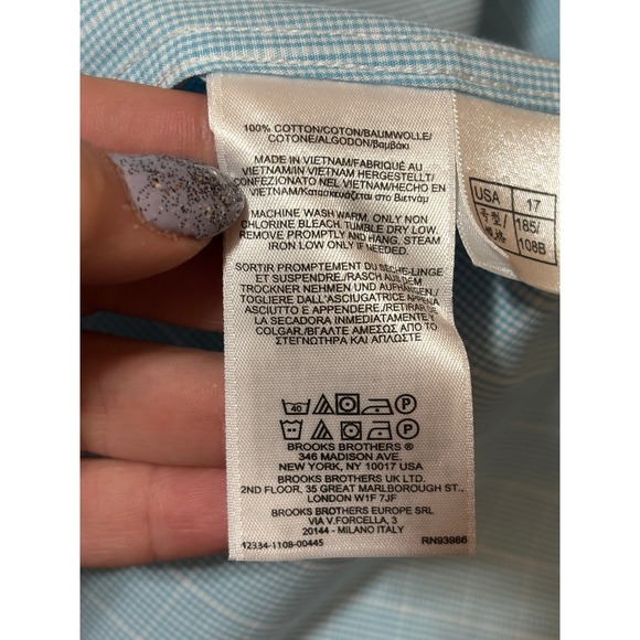 Brooks Brothers 1818 Regent Dress Shirt Mens 17 2/3 Blue White MicroCheck Cotton - Picture 5 of 10